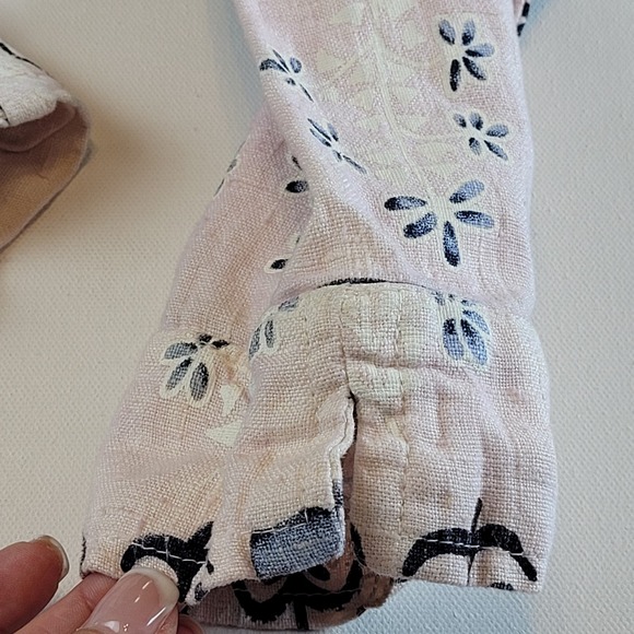 Garson Linen Pant Suit Set Size XS Blue and Cream Elastic Waist Button Top VTG - Picture 3 of 13